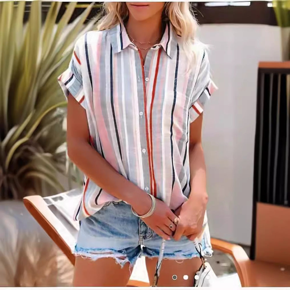 Women's Striped Short-sleeved Shirt