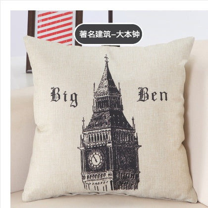 Great Buildings Print Pillow Cases London Paris New York Decorative Pillows Cotton Linen Home Decor Square Throw Pillows Cover