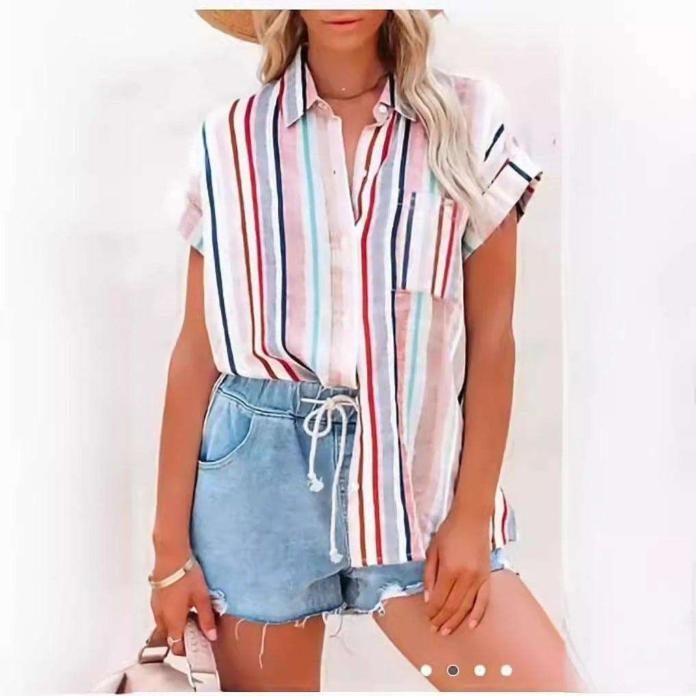 Women's Striped Short-sleeved Shirt