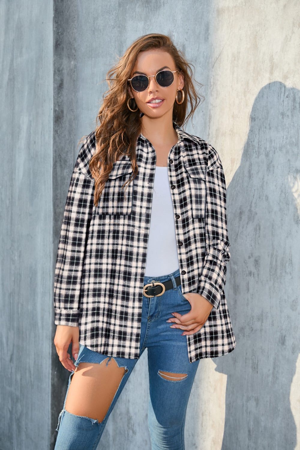 Plus Size Women's Long Sleeve Plaid Button Shirt