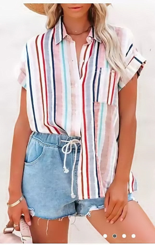 Women's Striped Short-sleeved Shirt