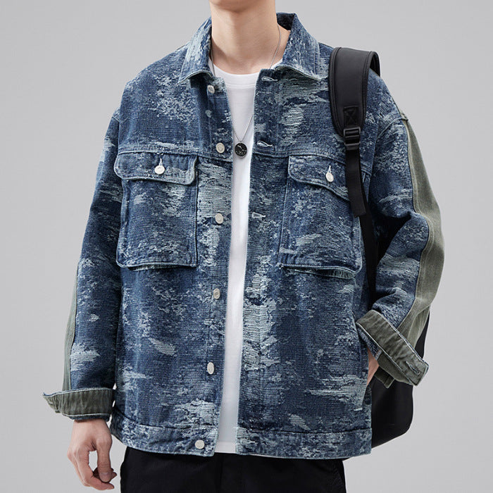 High Street American Classic Retro Patterned Denim Casual Jacket Shirt