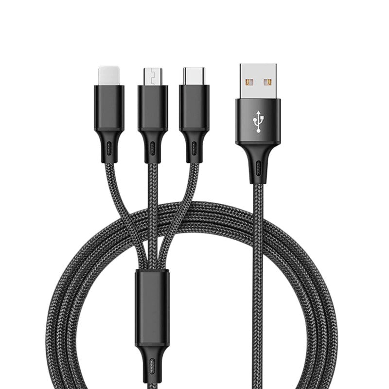 3-in-1 Multi-Device USB Charging Cable - Compatible with iPhone, Android, and USB Type-C Devices