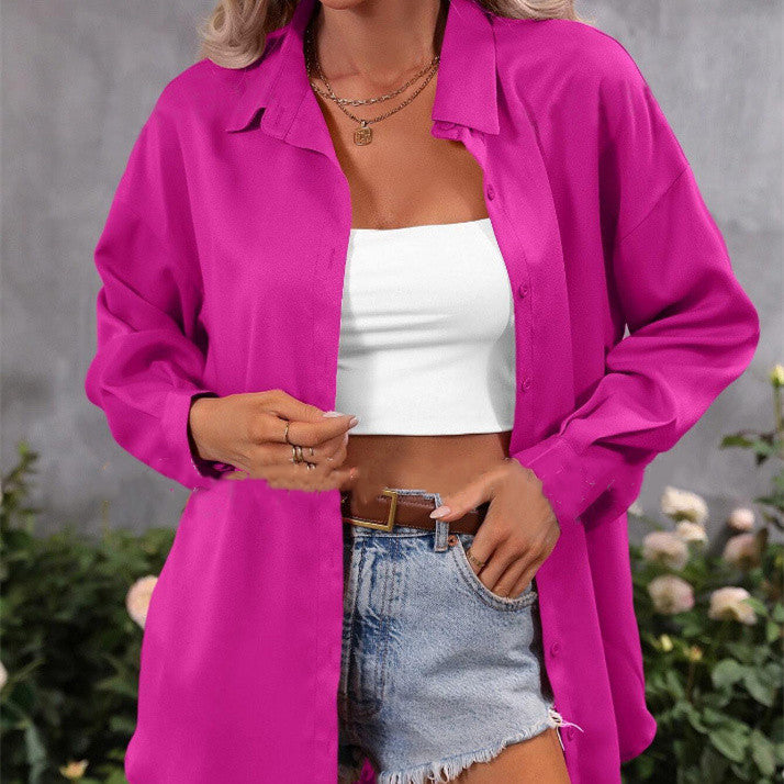 Fashion Loose Candy Color Long Sleeve Shirt Top