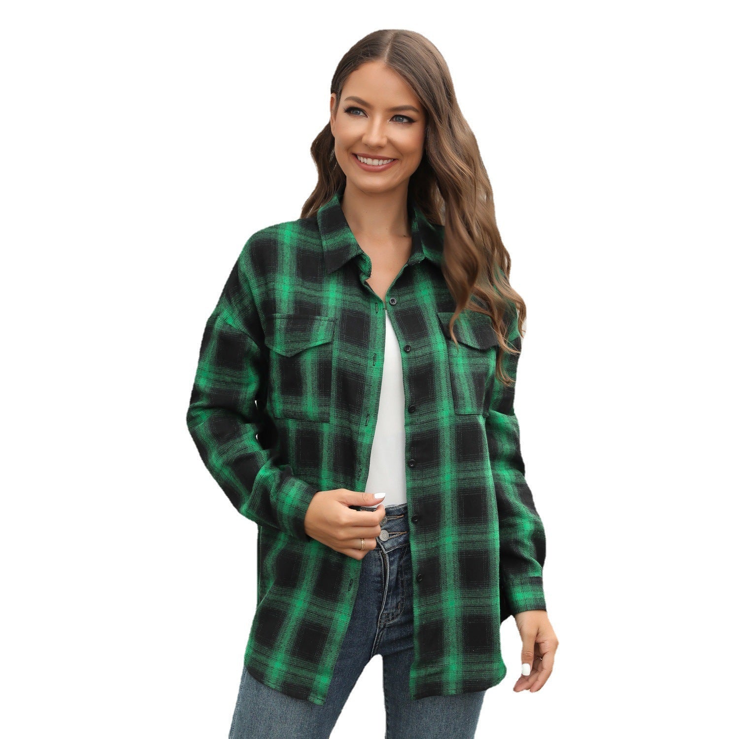 Plus Size Women's Long Sleeve Plaid Button Shirt