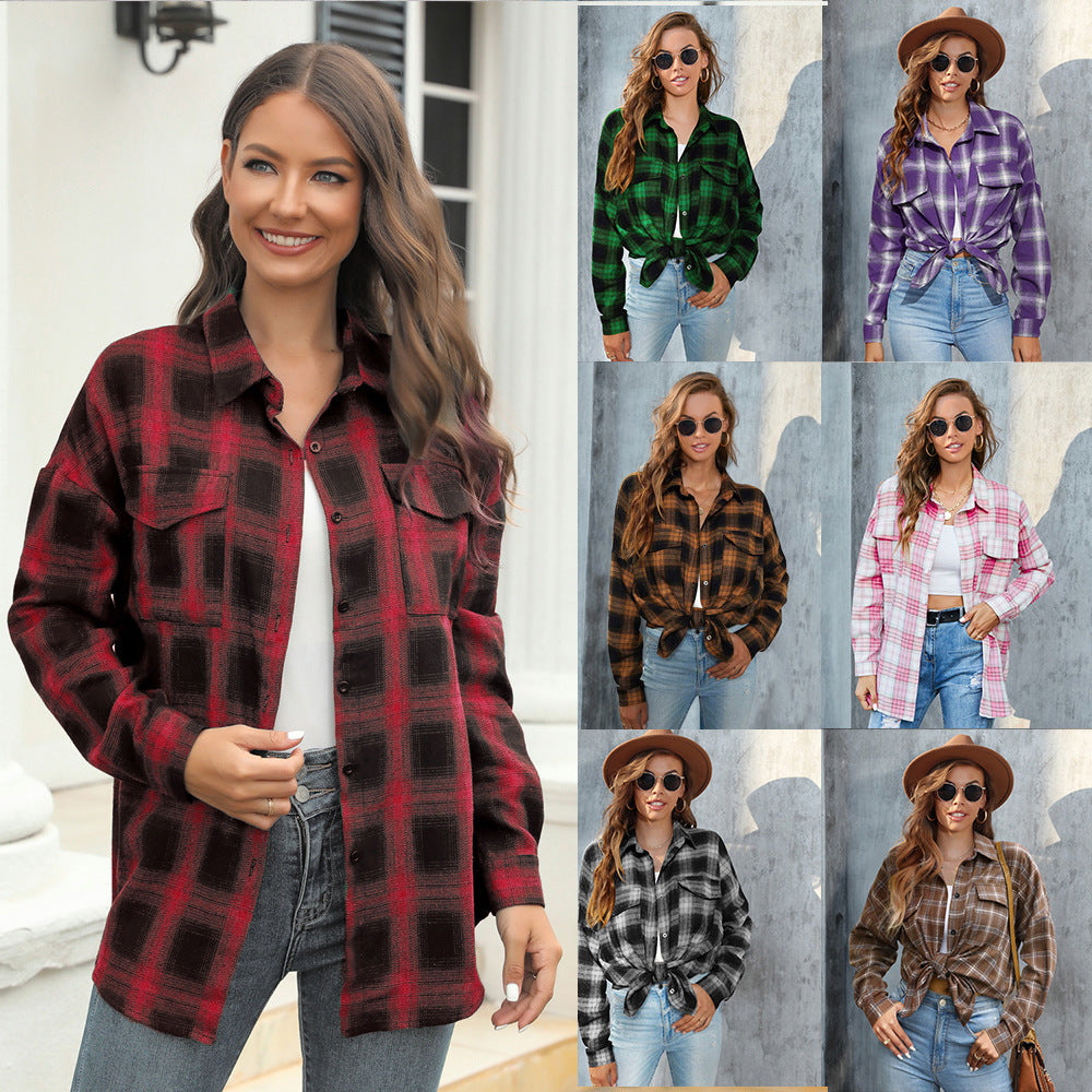 Plus Size Women's Long Sleeve Plaid Button Shirt