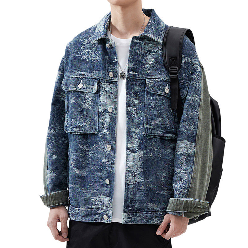 High Street American Classic Retro Patterned Denim Casual Jacket Shirt