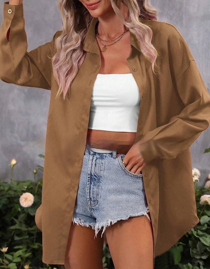 Fashion Loose Candy Color Long Sleeve Shirt Top