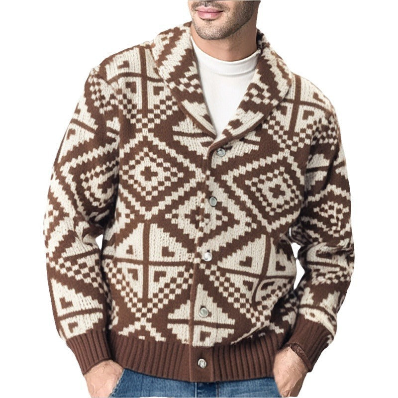 Men's Casual Geometric Jacquard Sweater