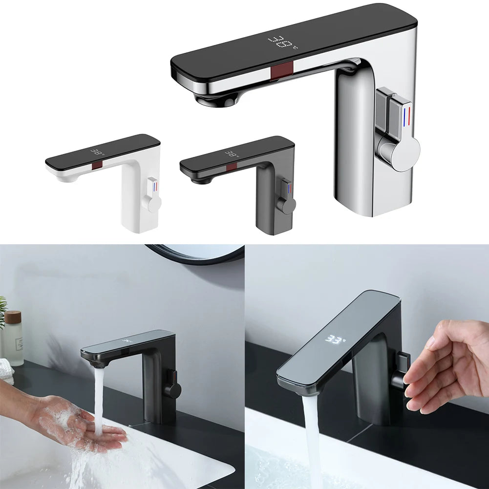 Chrome Digital Smart Sensor Basin Faucet Hot Cold Water Mixer Tap