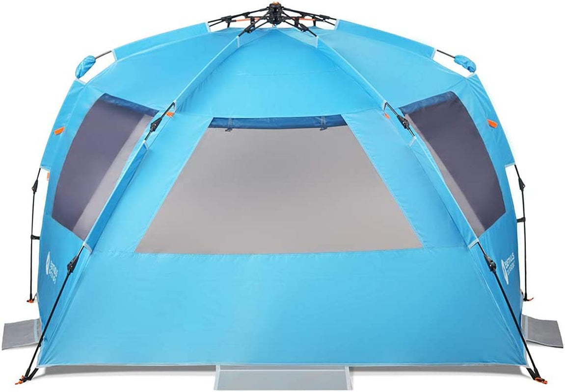 Instant Shader Dark Shelter XL Beach Tent 99" Wide for 4-6 Person Sun Shelter UPF 50+ with Extended Zippered Porch Pacific Blue