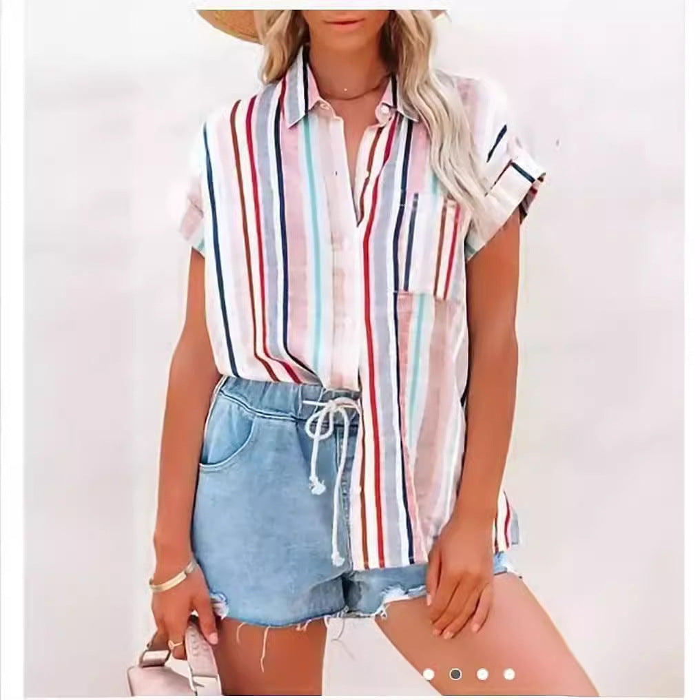 Women's Striped Short-sleeved Shirt