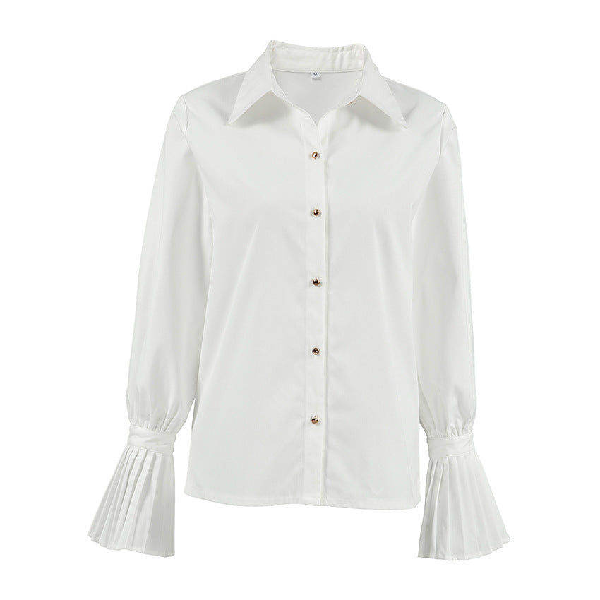 Elegant French Style Shirt Design Ruffled White Commuter Business Women's Clothing