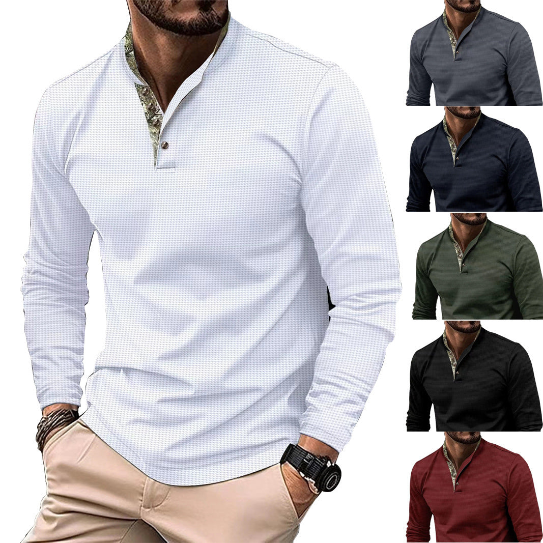 Men's Double Layer Stand Collar Stitching Long Sleeve