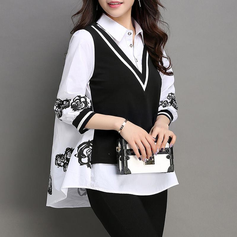 Women's Three-quarter Sleeve Fake Two-piece Bottoming Shirt